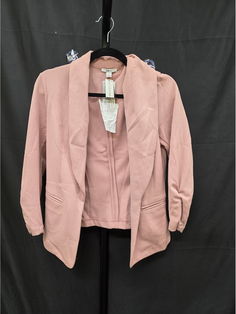 BAR III RUCHED 3/4‑SLEEVE KNIT BLAZER SIZE XS